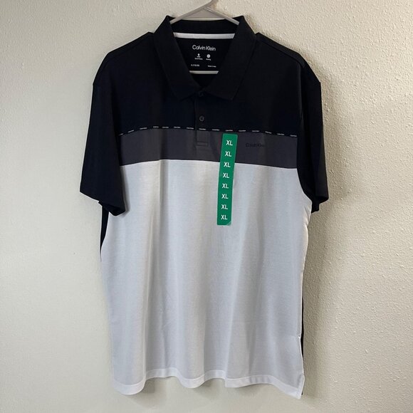 Calvin Klein Mens Polo Shirt XL White & Black Quick Dry Moisture-Wicking - Picture 2 of 11